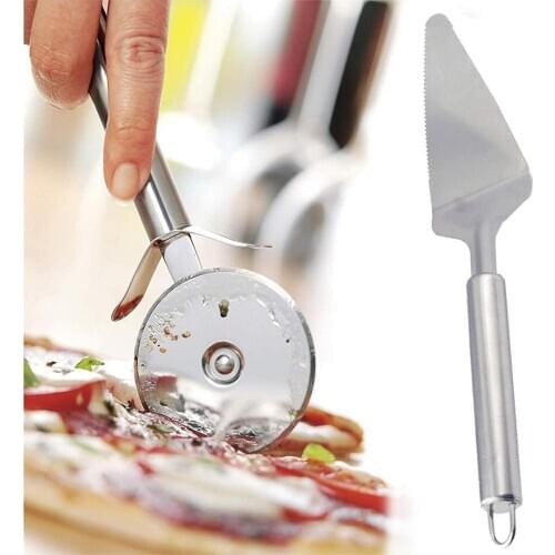 2PCS Multi-Function Pizza Cutter Wheel Kit Stainless Steel Pizza Roller Cutter With Shovel Kitchen Cutter Set Cake Baking Tools