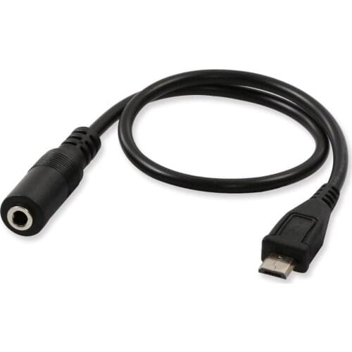 2-Pack) Micro USB Male to 3.5mm Jack Female Audio Cable Cord for Active Clip Mic Microphone Convert Adapter -1Feet (Black)