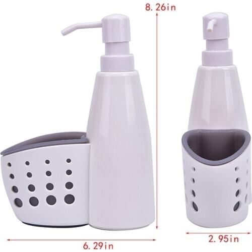 2 In 1 Dispenser And Storage Box Plastic Liquid Detergent Container Sponge Drainboard Soap Holder Rack Cleaning For Bathroom