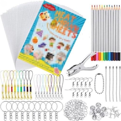 33/198 Pcs Shrinky Art Paper Heat Shrink Sheet Plastic Kit Hole Punch Keychains Pencils DIY Color Lead Manual Heat Shrink Sheet