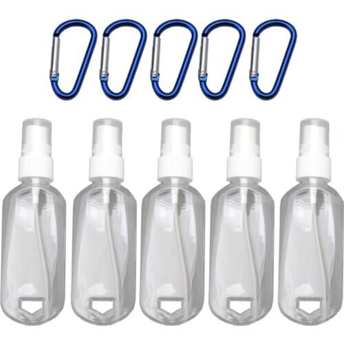 5Pcs 60ml Portable Alcohol Spray Bottle Hand Sanitizer Hook Keychain Carriers 667D