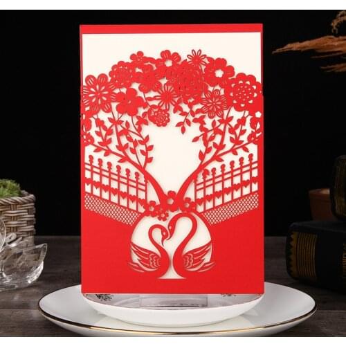 50pcs Marriage Wedding Invitations Cards Red Blue White Laser Cut Tree Invitation Card Wedding Card Paper Party Decoration