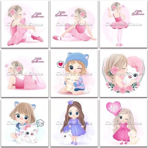 New Diamond painting Cartoon Cute girl ballet dancer 5D DIY Full Square Drill embroidery Cross stitch Round mosaic Drawing 162