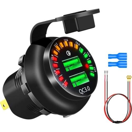 USB Car Charger Dual QC3.0 Voltage Display Power Outlet Quick Charging Adapter Smartphone Accessories Auto 2020 New Arrival Hot