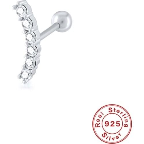 Charm stud earrings for women 925 sterling silver Arc shape petite zircon Ear Bones piercing fine jewelry female ear accesssory