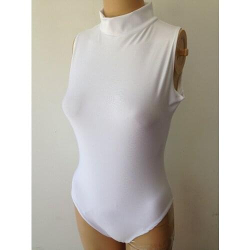 Kid Adult White Unisex Spandex Mock Neck Turtleneck dancewear zentai costume Leotard Unitard