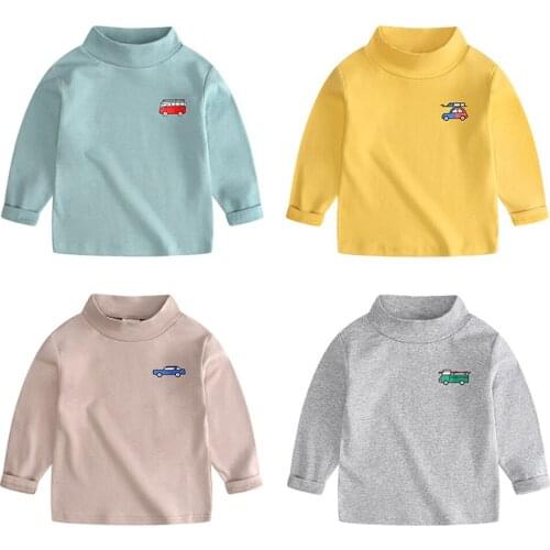 2-8 Years Old Childrens Clothing Long-sleeved T-shirt Baby Half-high Collar Bottoming Shirt Kids Cartoon Warm Tops Autumn Shirt