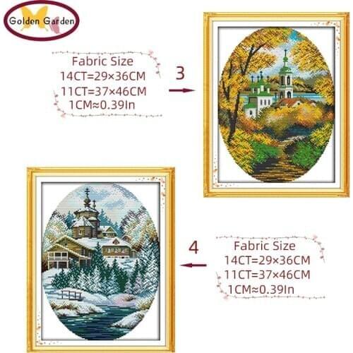 GG Four Seasons In Coast Cross Stitch Kits Handmade Craft Painting Needlework Embroidery Kit Cross Stitching Set for Home Decor