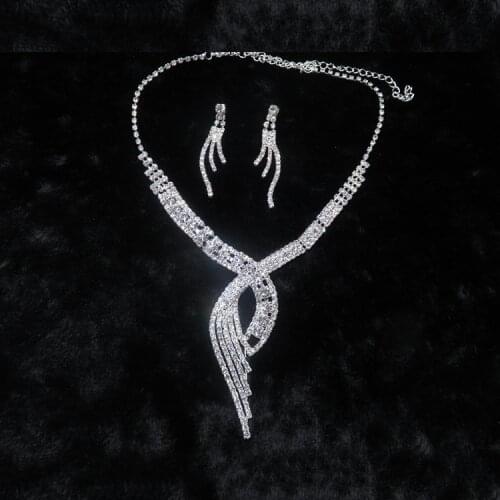 Dainty Female White Crystal Jewelry Set Charm Silver Color Dangle Earring For Women Cute Zircon Stone Wedding Chain Necklace