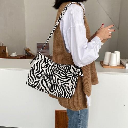 Fashion Zebra Leopard Animal Printed Handbag Totes Women Canvas Casual Travel Shoulder Underarm Purse Portable Top-handle Bags