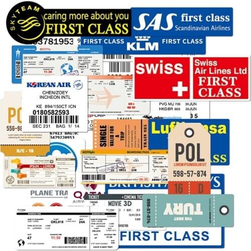 30 Pcs Boarding ticket Stickers for Laptop Car Motorcycle Skateboard Fridge Luggage Backpack Phone Decal Cool Creative Sticker