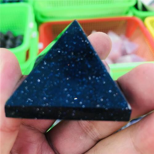 Natural Blue sand stone crystal Mineral quartz Engraved35- 50mm Pyramid Carved Chakra Stones Healing Reiki home Decoration