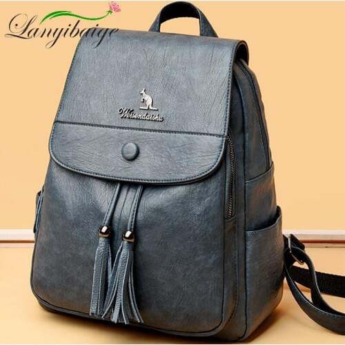 New High-Quality Soft PU Leather Bagpack Ladies Large-Capacity Rucksack Ladies Travel Bags Fringed Youth Girl School Bag