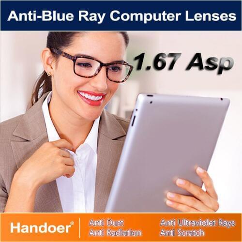 Handoer 1.67 Anti-Blue Ray Protection Optical Single Vision Lens for Digital Device Anti-UV Prescription Computer Lenses,2Pcs