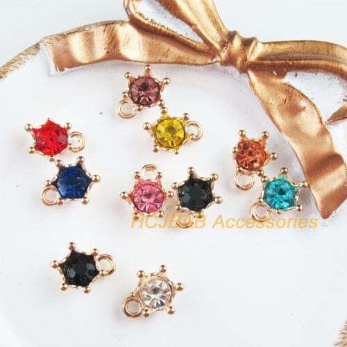 20Pcs Gold Color Retro Crown Mixed Crystal Charms Pendants 11x13.5mm