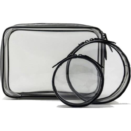 Transparent Cosmetic Bag Varieties Sizes Girl Makeup Bags Zipper Pouch Clear; Large,Medium,Small,Mini; Circle, Square