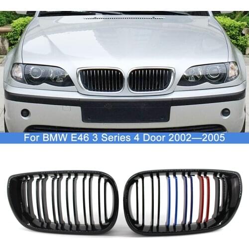 2Pcs Car Front Bumper Hood Kidney Grilles Double Slat Racing Grill Trim Cover Replacement For BMW 3 Series E46 4 Door 2002-2005