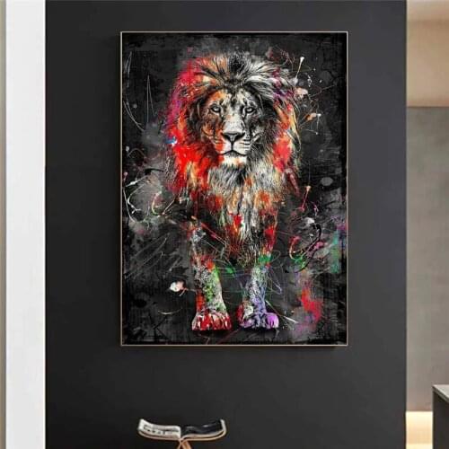 Modern Graffiti Abstract Color Lion Canvas Oil Painting Posters and Colorful Animal Prints Home Wall Art Decoration Pictures