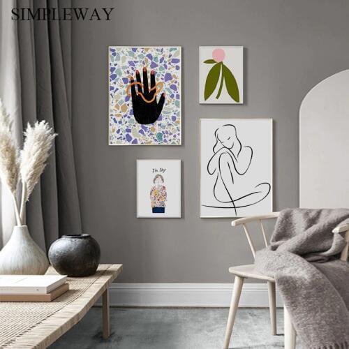 Modern Line Drawing Lady Fashion Poster Nordic Wall Art Canvas Print Pink Landscape Painting Scandinavian Decoration Picture