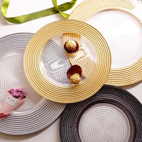 Glass plate golden edge texture European retro western food plate saucer home cold steak salad plate dessert plate