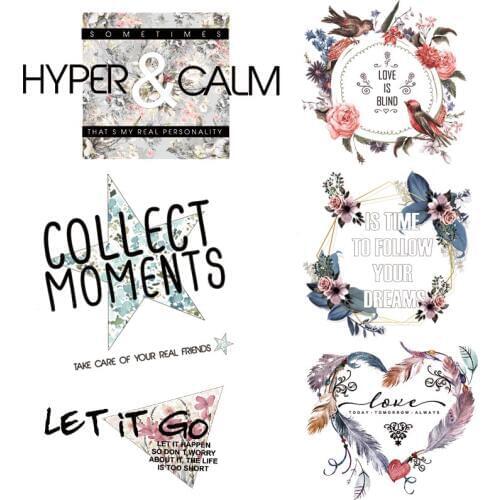 Colorful Flower Patches Iron On Women T-Shirt For Clothes Fashion Letter Printing Thermal Heat Transfer Sticker Application Set