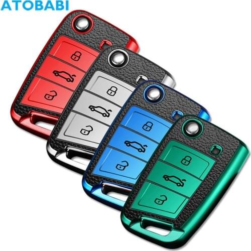 TPU Leather Car Key Cover For Volkswagen VW Golf 7 MK7 Seat Ibiza Leon FR 2 Altea Aztec Skoda Octavia A7 Folding Remote Fob Case