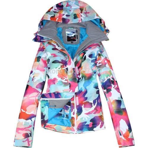 Womens Camouflage Ski Jacket Colorful Snowboard Snow Wear Ladies Waterproof Windproof Warm Anorak Padded Skiwear