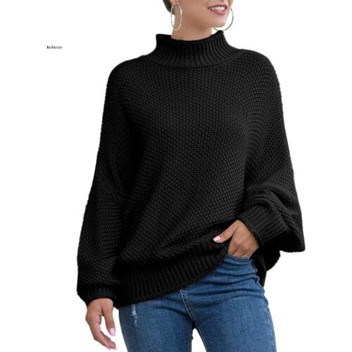 Women Autumn Winter Solid Fashion Sweater Color Long Sleeve Turtle Neck Loose Knitted Sweater Pullover Plus Size Warm Clothes