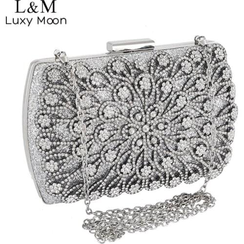 Luxury Diamond Evening Bag For Women Elegant Floral Wedding Purses And Handbags New Fashion Female Party Golden Clutch Bag X350H