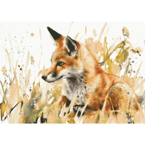 Gold Collection Counted Cross Stitch Kit The Fox In The Grass Cub Animal Pet Dog Gaze