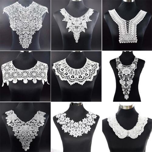 Craft collar flower Venise Sequin Floral Embroidered Applique Trim Decorated Lace Neckline Collar Sewing 1pcs