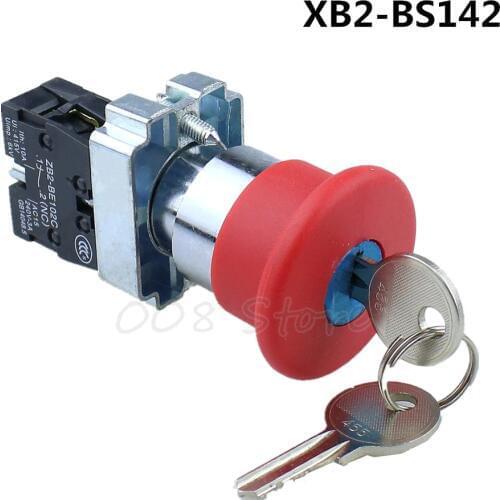 1 PC) XB2-BS142 Key Reset 1NO & 1NC Emergency Stop Push-button Switch