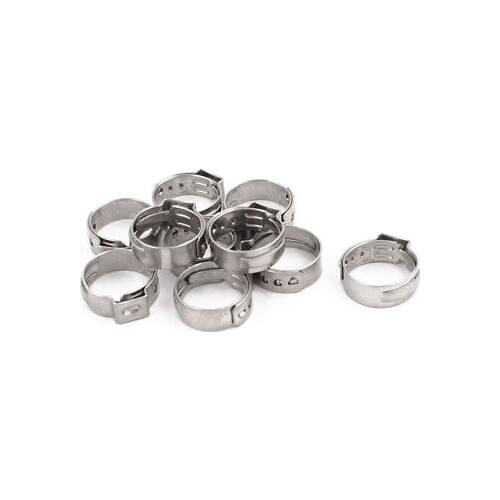 14.5mm-17mm 304 Stainless Steel Adjustable Tube Hose Clamps Silver Tone 10pcs