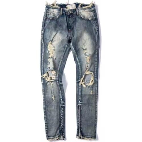 2018 Men Hip Hop Jeans Hole Cowboy Elastic Foot Zipper Fashion Denim Joggers mens Tear to destroy Hole jeans 30-36