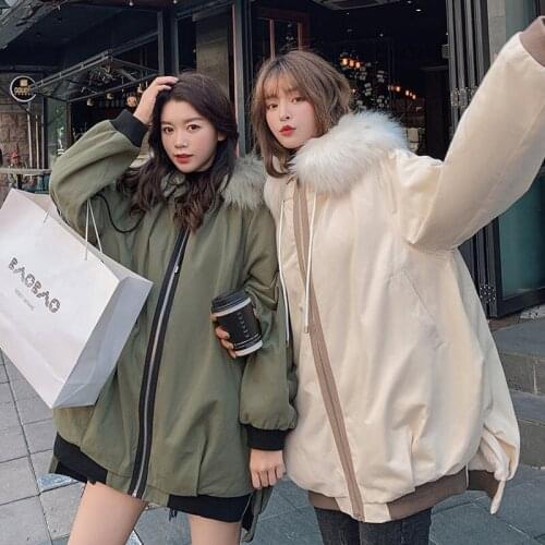 2021 Women Winter Thick Warm Casual Down Coats Female Fur Collar Hooded Fashion Parkas Lady Korean Solid Outerwears