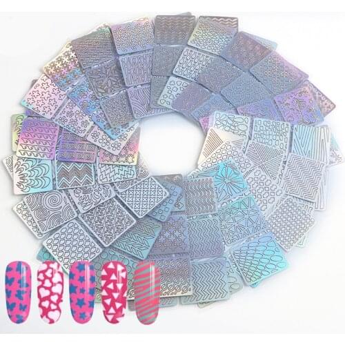 24sheets Mixed Laser Hollow Nail Sticker Self-adhesive Irregular Grid Nail Vinyl Stencils Nail Art Decoration Stickers Set