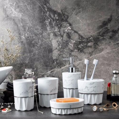 Creative imitation marble bathroom 5 piece set Bathroom ceramic toiletries Bathroom decoration Wedding Gifts