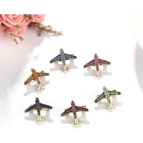6 Pieces/Set Rhinestone Aircraft Brooches for Women Enamel Brooch Pins Jewelry Accessories