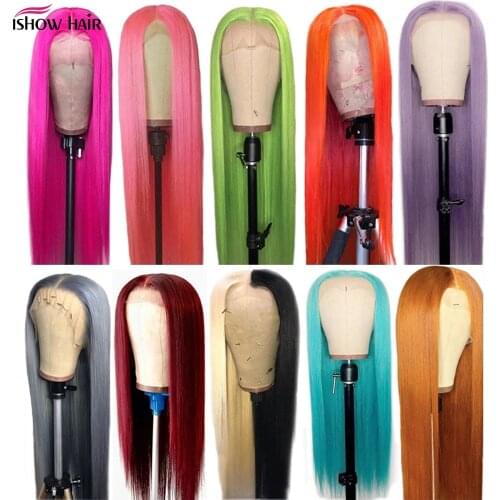 Ishow #613 Blonde Color Brazilian Straight Lace Front Wigs Pink Wigs 13x4x1 Lace Front Human Hair Wigs Blue Green Lace Wigs