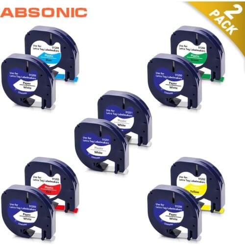 Absonic 2PK 12mm Label for Dymo LetraTag 12267 16951 16952 Label Tape Black on Clear for Dymo LetraTag LT Label Maker LT-100H