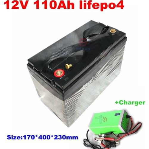 Lifepo4 12V 110AH battery with 100A BMS 4S 12.6V for Solar Energy searchlight LED lamps monitoring equipment +10A Charger