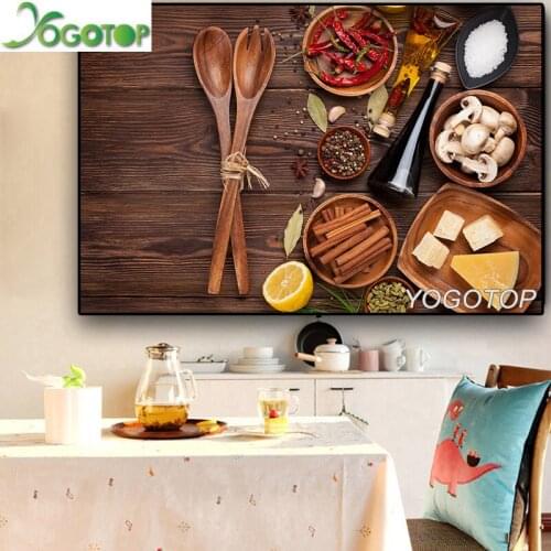 Large Grains Spices Spoon Food Kitchen Decor Diy Diamond Painting 5D Diamond Embroidery Full Mosaic rhinestone Wall Art YY1484