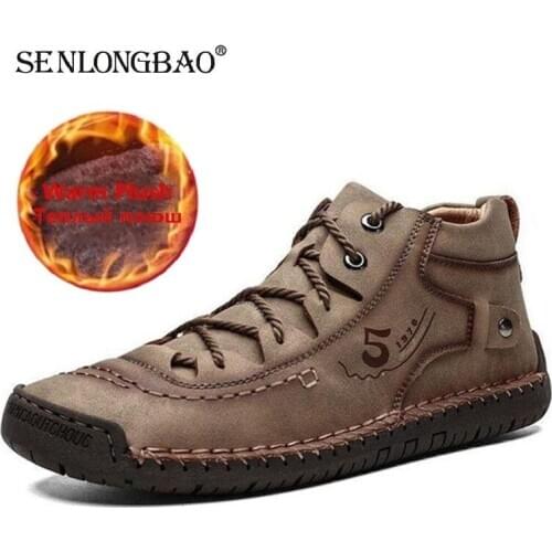 New Fashion Men Boots Mens Warm Fur Snow Boots Winter Shoes High Quality Split Leather Comfortable Ankle Boots Men Warm Boots