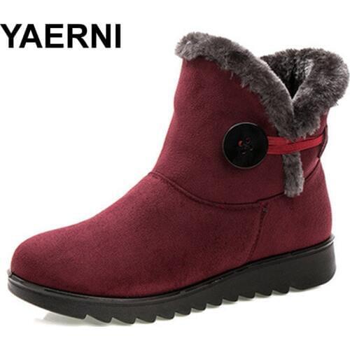 YAERNI Hot Sale Shoes Women Boots Solid Slip-On Soft Cute Women Snow Boots Round Toe Flat with Winter Fur Ankle Boots
