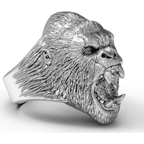 Mens Titanium steel Ring Vintage Animal Angry Gorilla Ring