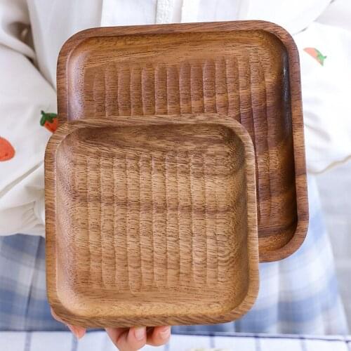 Domestic Wooden Tray Coffee Wooden Plate Japanese Adult Square Tortoiseshelle Solid Color Plate Non-slip