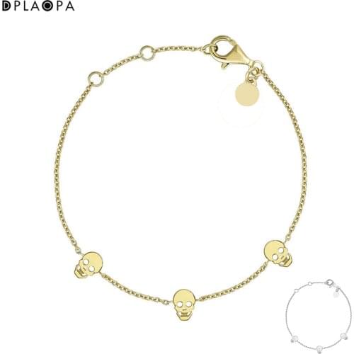 DPLAOPA 925 Sterling Silver Pulsera Calaveras Plata Gold Plated Silver Charm Bracelet Chain Women Wedding Party Jewels