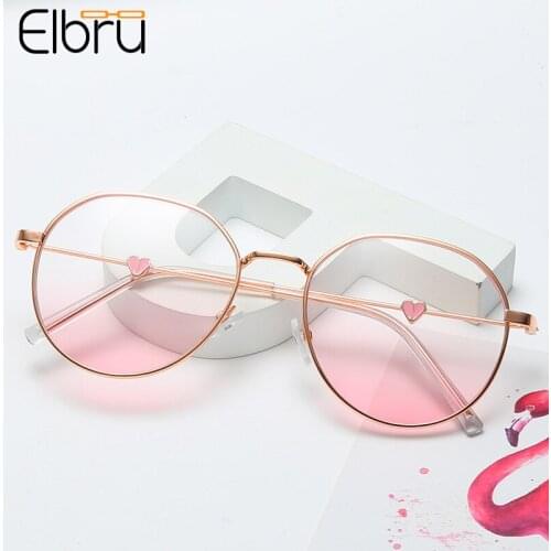 Elbru Love Cheeks Red Glasses Frame For Women Cute Fashion Metal Eyeglasses For Lady Ultralight Heart-Shaped Polygon Spectacles