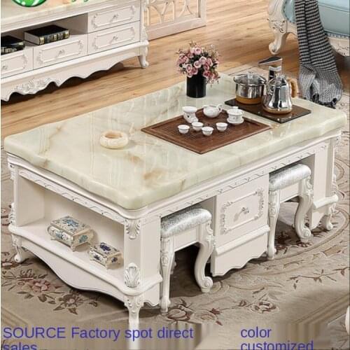 European style marble tea table TV cabinet combination marble TV cabinet tea table