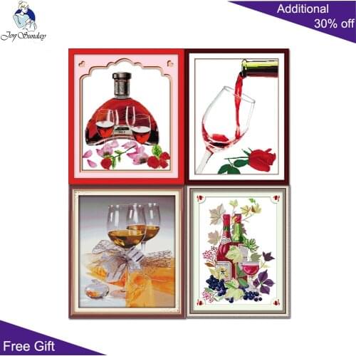 Joy Sunday Wine Cross Stitch J010J022J026J046 Wine Glass Roses Red Wine Taste Sweetness and Poetic Dinner Room Home Decor